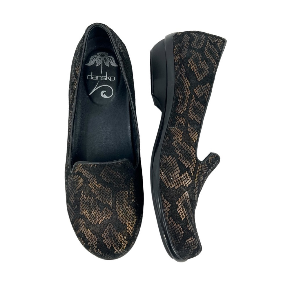Dansko Olivia Bronze Snakeskin Print Loafer Size 37